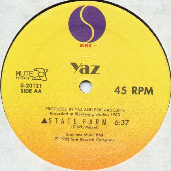 Yaz* : Nobody's Diary / State Farm (12", Spe)