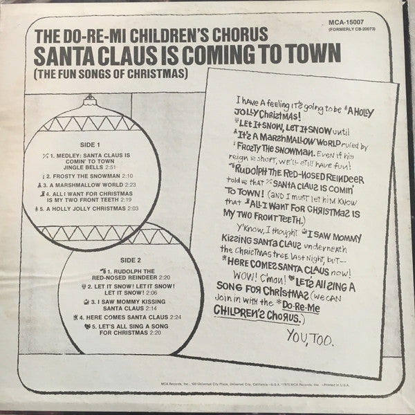 Do Re Mi Children's Chorus : Santa Claus Is Coming To Town (The Fun Songs of Christmas) (LP, RE)