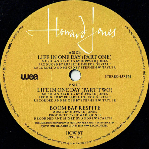 Howard Jones : Life In One Day (12", Single, EMI)