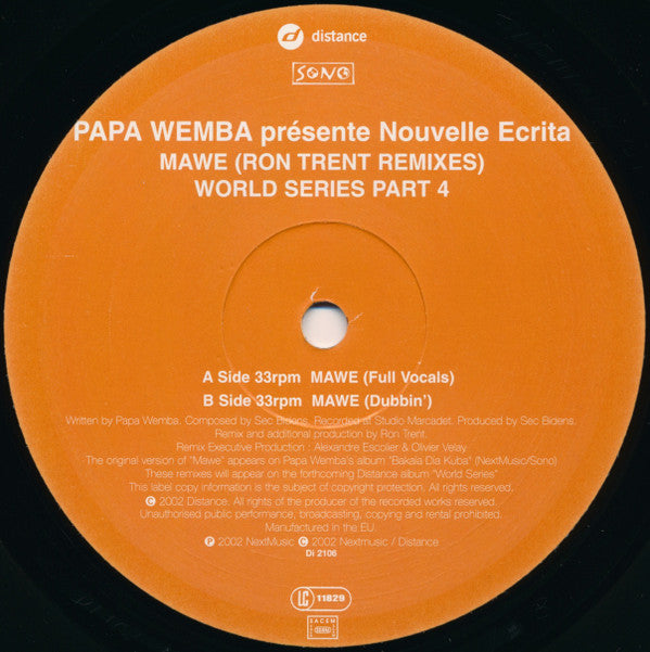 Papa Wemba Présente Nouvelle Ecrita : Mawe (Ron Trent Remixes) (12")