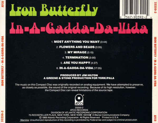 Iron Butterfly : In-A-Gadda-Da-Vida (CD, Album, RE, DAD)