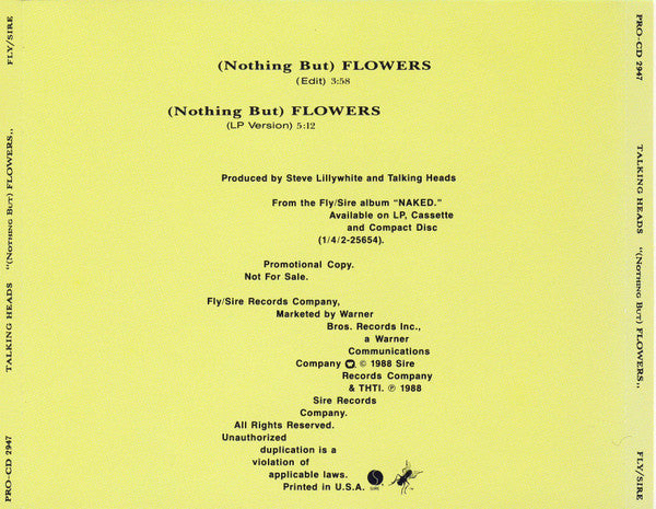 Talking Heads : (Nothing But) Flowers (CD, Single, Promo)