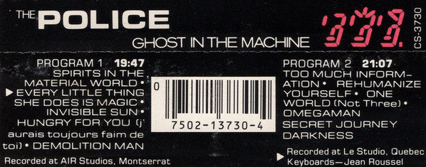 The Police : Ghost In The Machine (Cass, Album, Cle)
