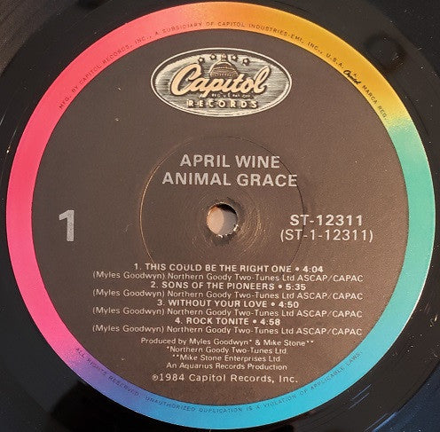 April Wine : Animal Grace (LP, Album, Jac)