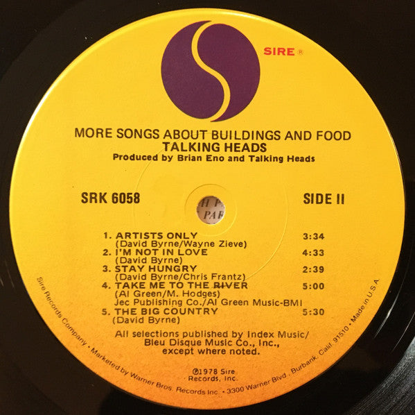 Talking Heads : More Songs About Buildings And Food (LP,Album,Repress)