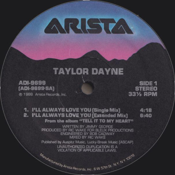 Taylor Dayne : I'll Always Love You (12")