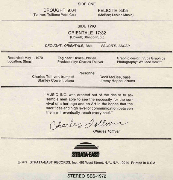 Music Inc : Live At Slugs' Volume 1 (LP, Album)