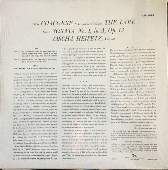 Jascha Heifetz : The Lark (LP,Album,Repress,Mono)