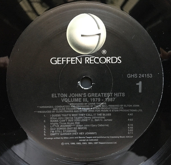 Elton John : Greatest Hits Volume III, 1979-1987 (LP, Comp)