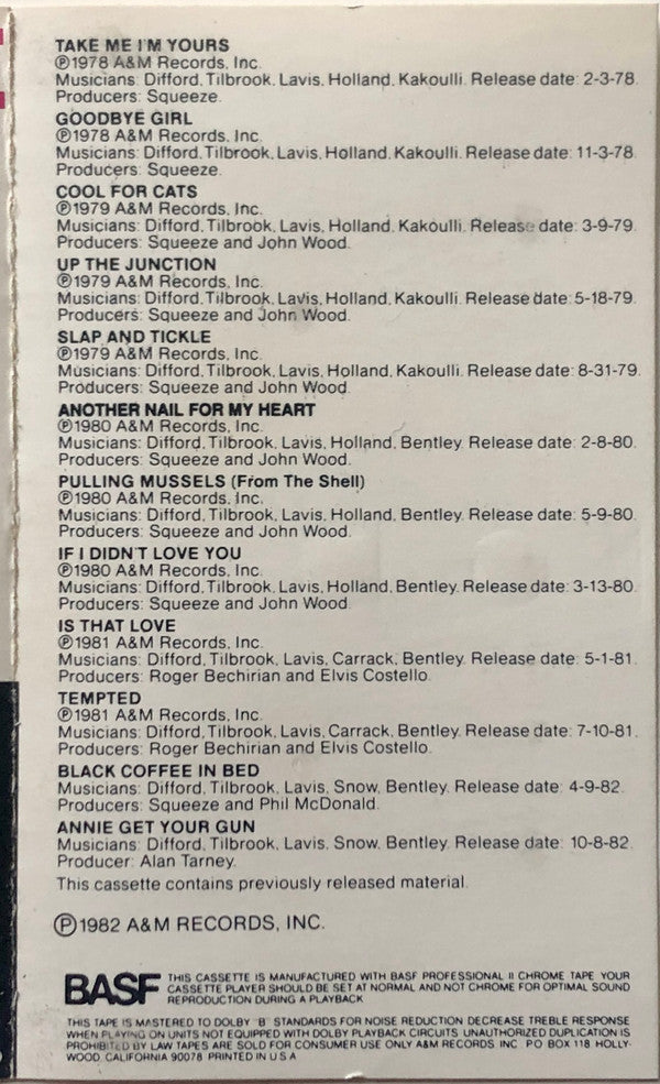 Squeeze (2) : Singles - 45's And Under (Cass, Comp, RE, R, )