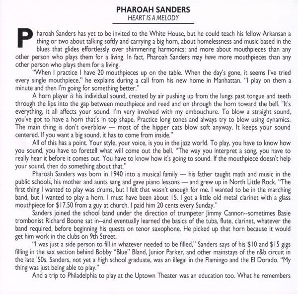 Pharoah Sanders : Heart Is A Melody (CD, Album, RE)