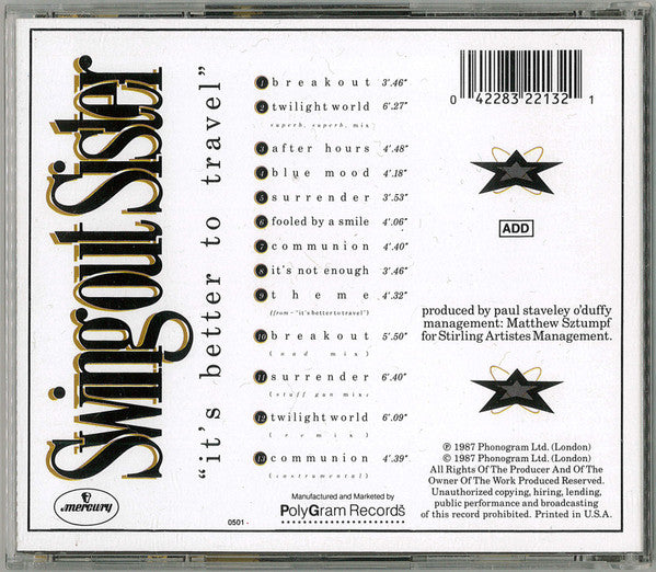 Swing Out Sister : It's Better To Travel (CD, Album)