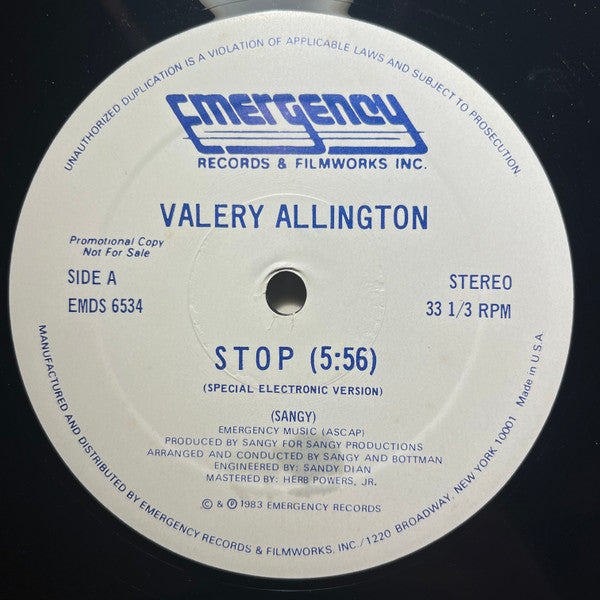 Valery Allington : Stop (12",33 ⅓ RPM,Promo)