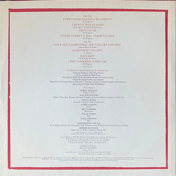 Bobby Womack : Safety Zone (LP, Album, All)
