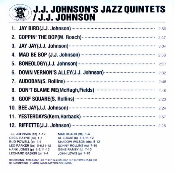 J.J. Johnson : J.J. Johnson's Jazz Quintets (CD, Album, Ltd, RE, RM, Pap)