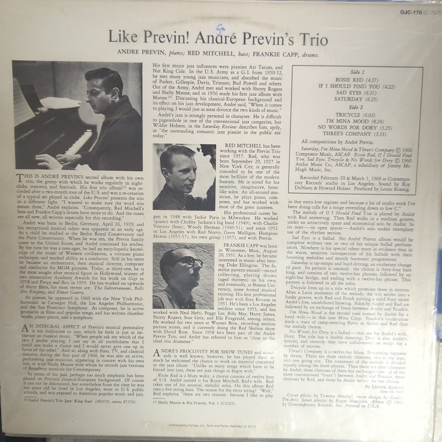 Andre Previn's Trio - Like Previn! - 12" Vinyl LP