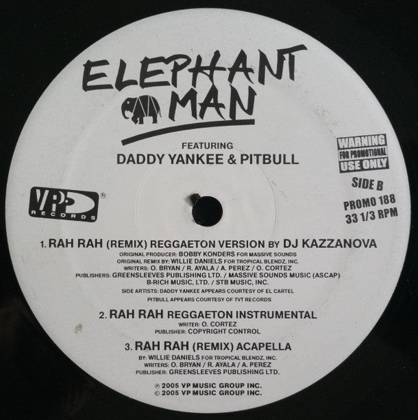 Elephant Man Featuring Daddy Yankee & Pitbull : Rah Rah (12", Promo)