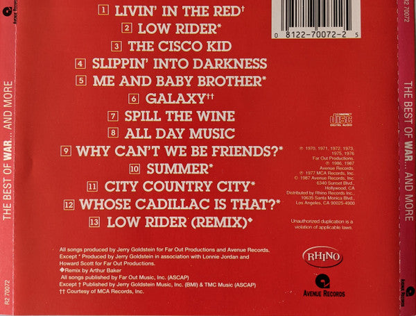 War : The Best Of War And More (CD, Comp, RE, Den)