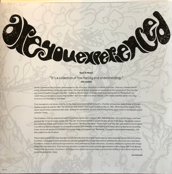 The Jimi Hendrix Experience : Are You Experienced (LP, Album, Mono, RE, RM, 180)