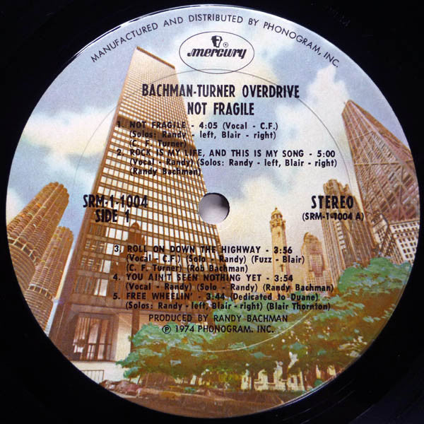 Bachman-Turner Overdrive : Not Fragile (LP, Album, Pit)