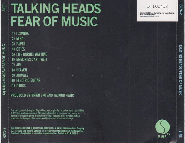 Talking Heads : Fear Of Music (CD, Album, Club, RE, Cin)
