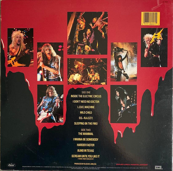 W.A.S.P. : Live... In The Raw (LP, Album, SRC)