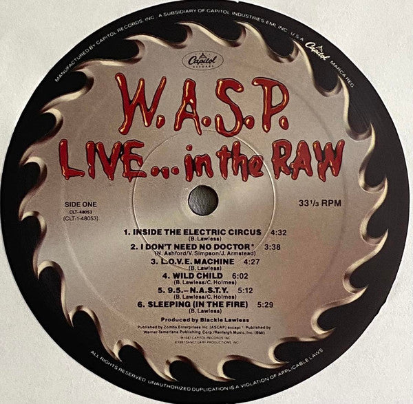 W.A.S.P. : Live... In The Raw (LP, Album, SRC)