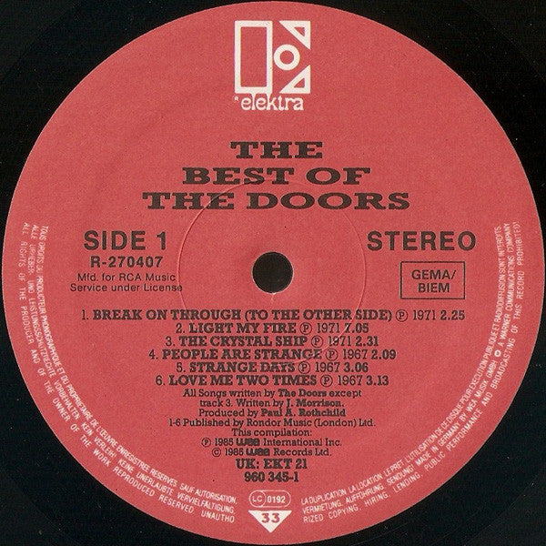 Doors, The : The Best Of The Doors (LP,Compilation,Club Edition,Remastered)