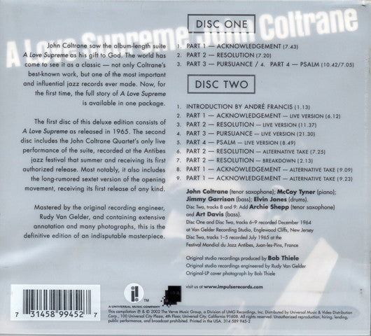 John Coltrane : A Love Supreme (2xCD, Album, Dlx, RE, RM, Dig)
