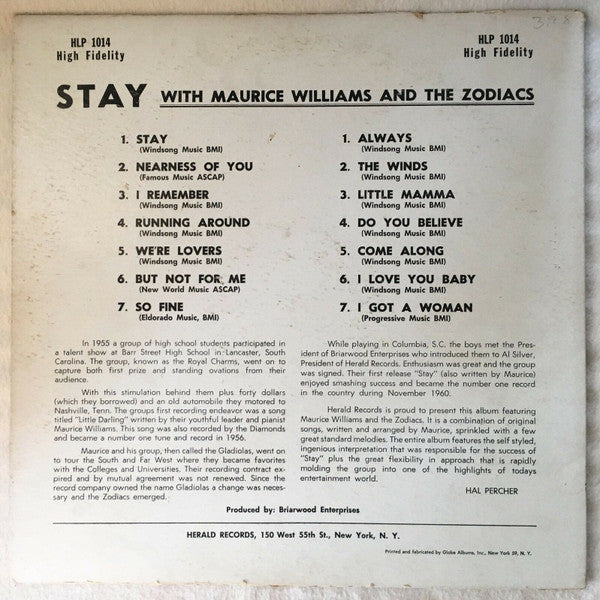 Maurice Williams & The Zodiacs : Stay (LP, Album)