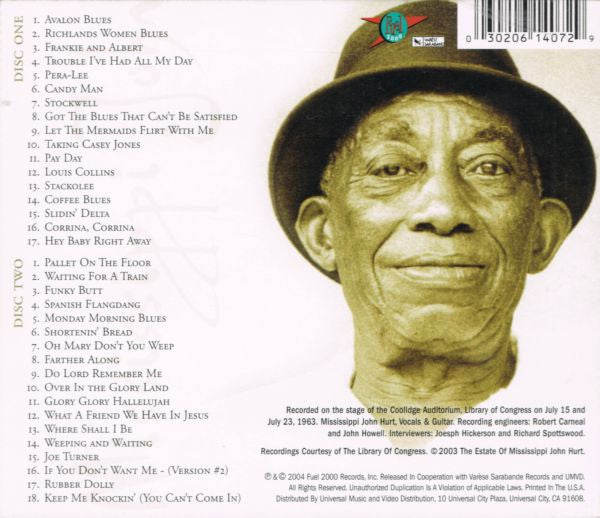 Mississippi John Hurt : D.C. Blues: The Library Of Congress Recordings, Vol. 1 (2xCD)