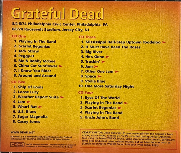 Grateful Dead* : Dick's Picks 31: 8/4-5/74 Philadelphia Civic Center, Philadelphia, PA; 8/6/74 Roosevelt Stadium, Jersey City, NJ (4xHDCD, Album)