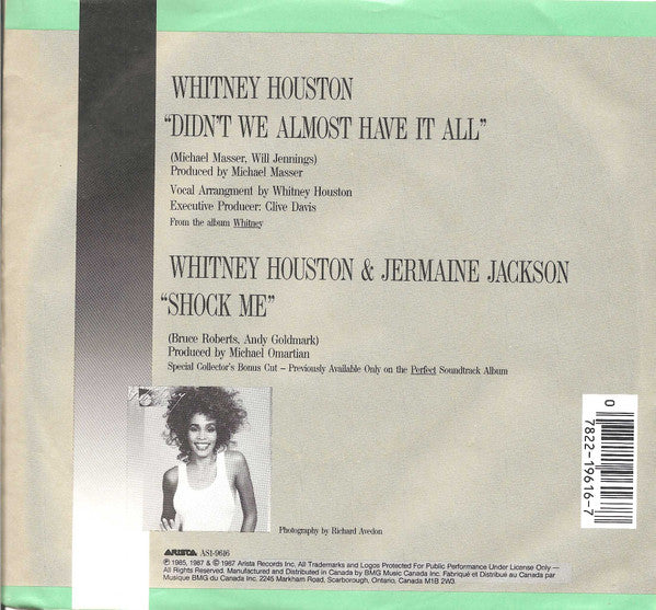 Whitney Houston : Didn't We Almost Have It All (7", Single)