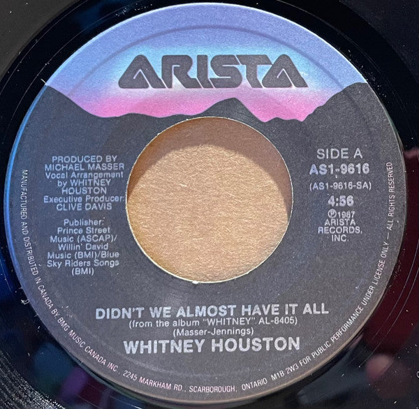 Whitney Houston : Didn't We Almost Have It All (7", Single)