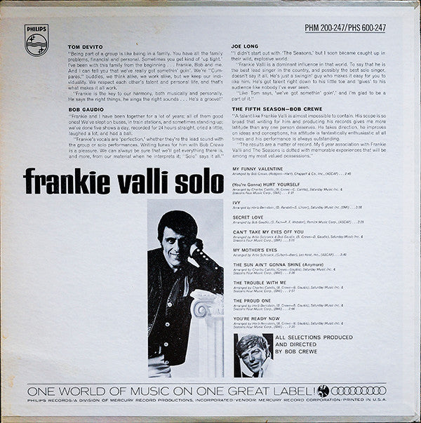 Frankie Valli : Solo (LP, Album, Mer)