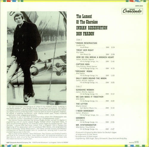 Don Fardon : Lament Of The Cherokee Indian Reservation (LP, Album)