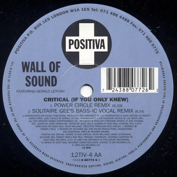 Wall Of Sound Featuring Gerald Lethan* : Critical (If You Only Knew) (12")