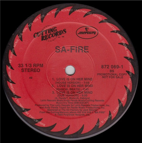 Sa-Fire* : Love Is On Her Mind (12", Single, Promo)