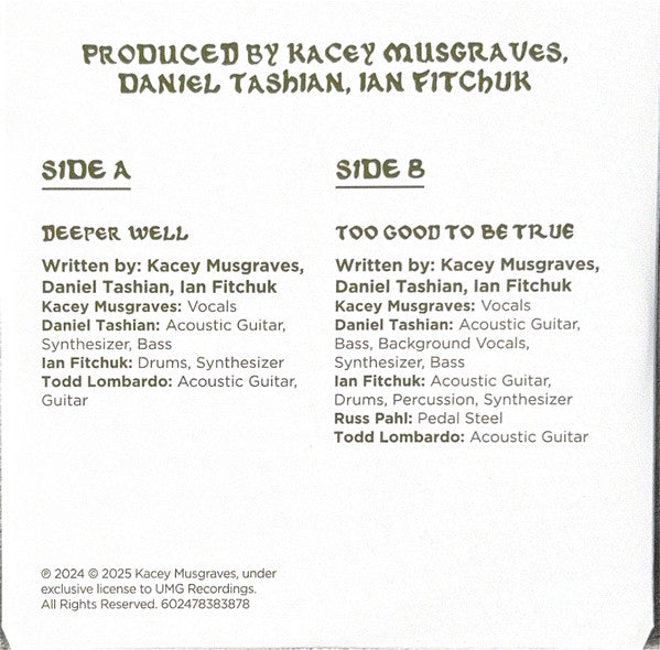 Kacey Musgraves : Deeper Well / Too Good To Be True (4", Single, Ltd, Yel)