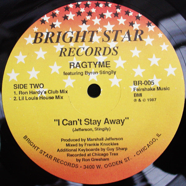 Ragtyme Featuring Byron Stingily : I Can't Stay Away (12",33 ⅓ RPM)