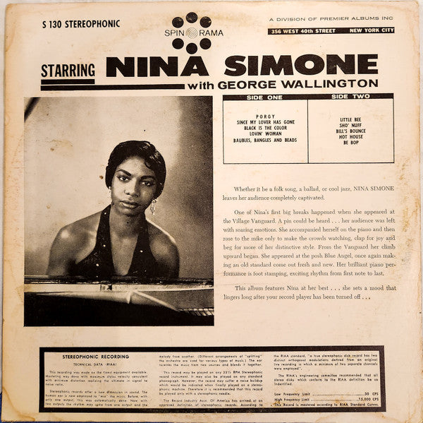 Nina Simone With George Wallington : Starring Nina Simone With George Wallington (LP, Album)