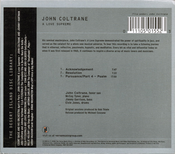 John Coltrane : A Love Supreme (CD, Album, RE, RM, Sli)