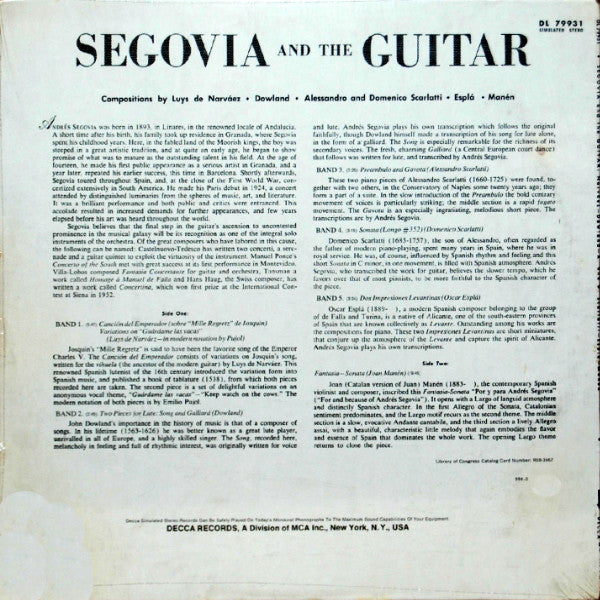 Andrés Segovia : Segovia And The Guitar (LP, Album, RE)