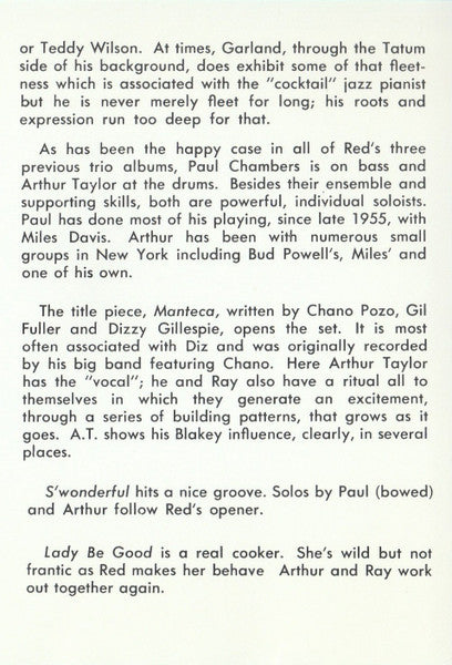 The Red Garland Trio : Manteca (CD, Album, RE, RM)