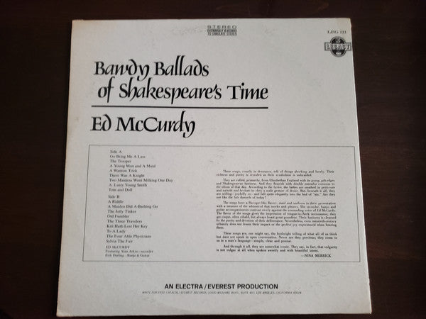 Ed McCurdy : Bawdy Ballads Of Shakespeare's Time (LP, Album, RE)