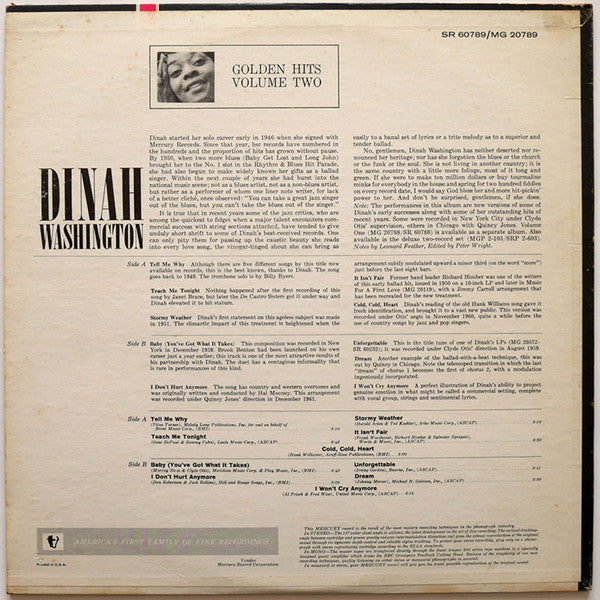Dinah Washington : Golden Hits (Volume Two) (LP, Comp)