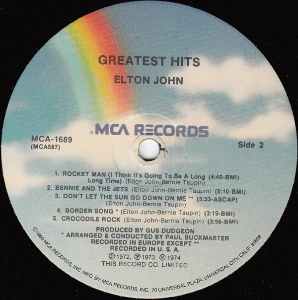 Elton John : Greatest Hits (LP, Comp, RE, Pin)