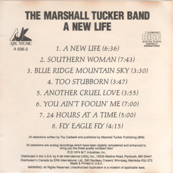 The Marshall Tucker Band : A New Life (CD, Album, RE, RM)