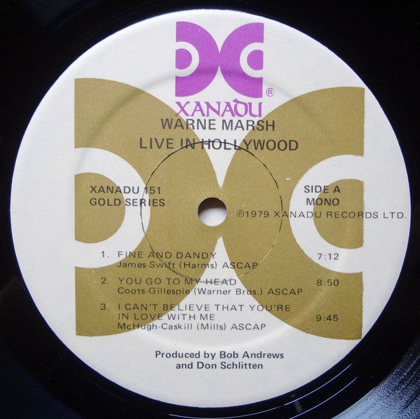 Warne Marsh : Live In Hollywood (LP, Album, RE, RM)