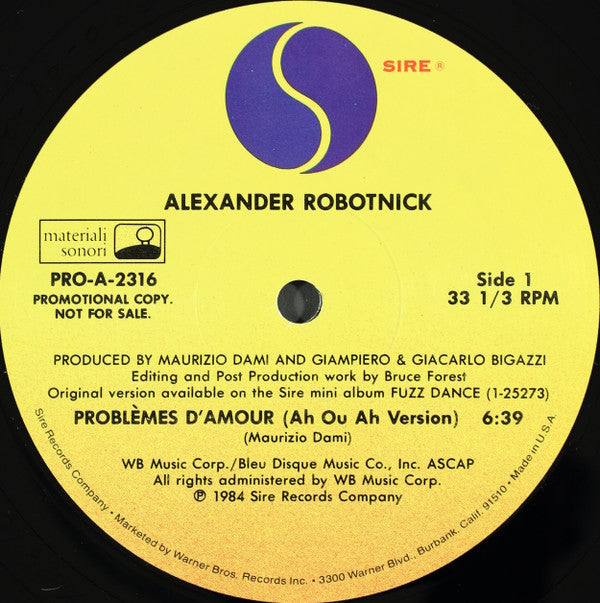 Alexander Robotnick : Problèmes D'Amour (12", Promo)